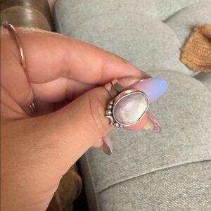 Elegant Silver Lepidolite Moon Ring 925, 7.75